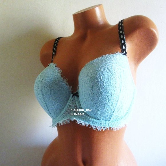 38DDD Victoria's Secret Dream Angels Ribbon Slot Lined Demi Bra Opal Blue Lace - Picture 1 of 8